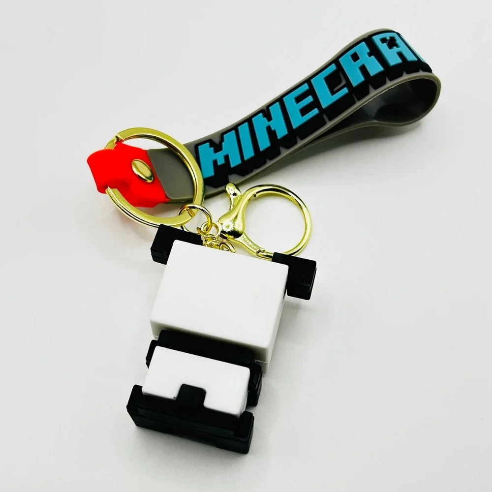 Panda Minecraft Keychain Unisex OS White Black Rubber Wristlet Strap Charm